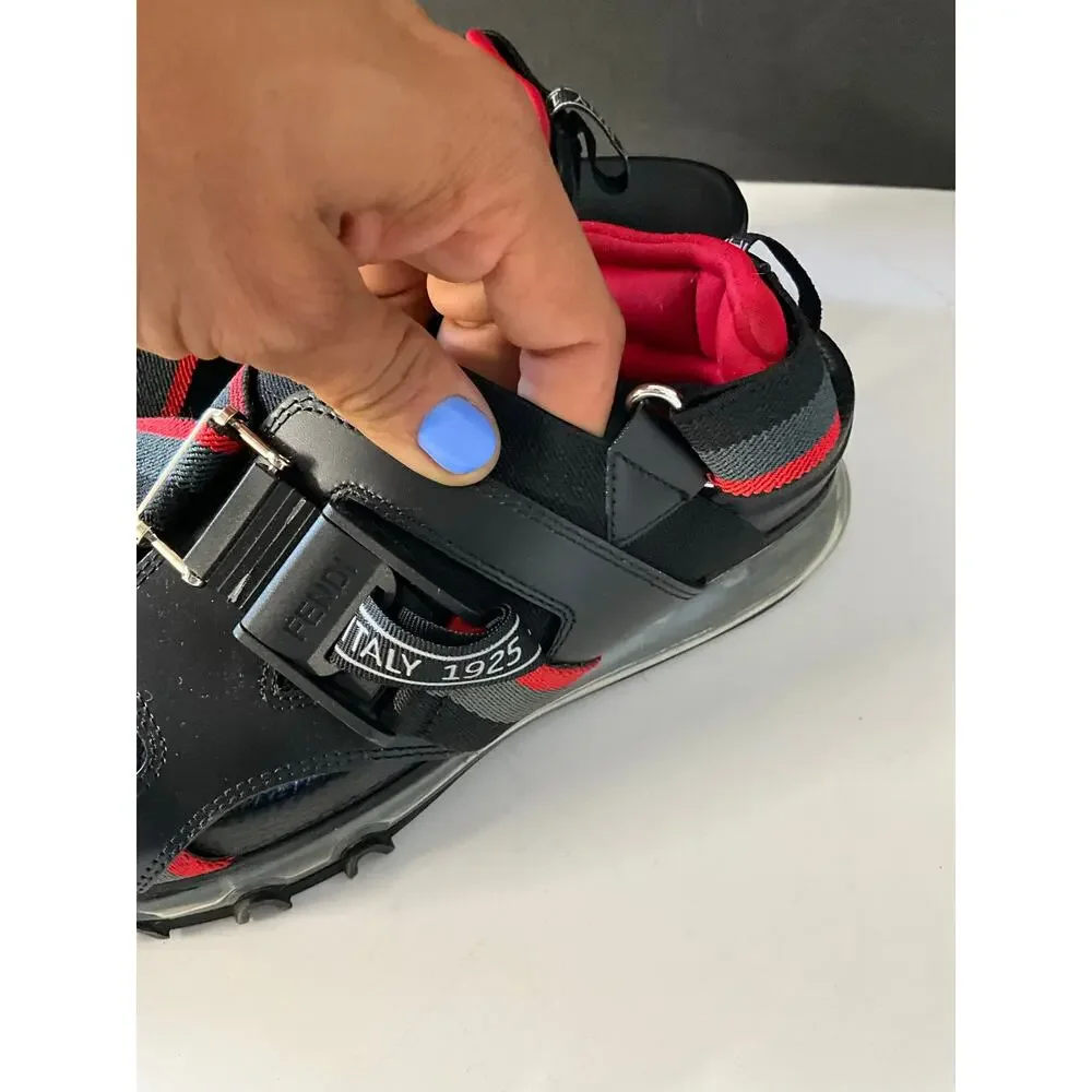 Fendi Roma Air Sole Trekking Sandals Black Red Gray Size 42 Italy